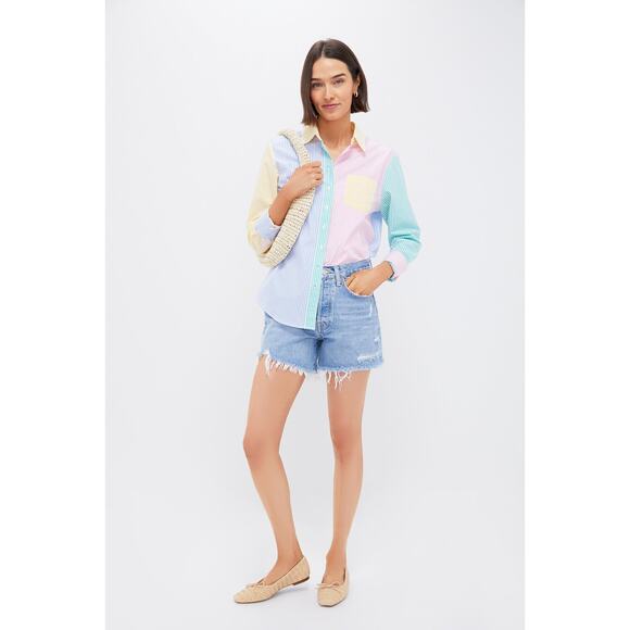 THE SHIRT BY ROCHELLE BEHRENS Bright Multi Stripe Boyfriend Shirt Size S NWT - Picture 7 of 8